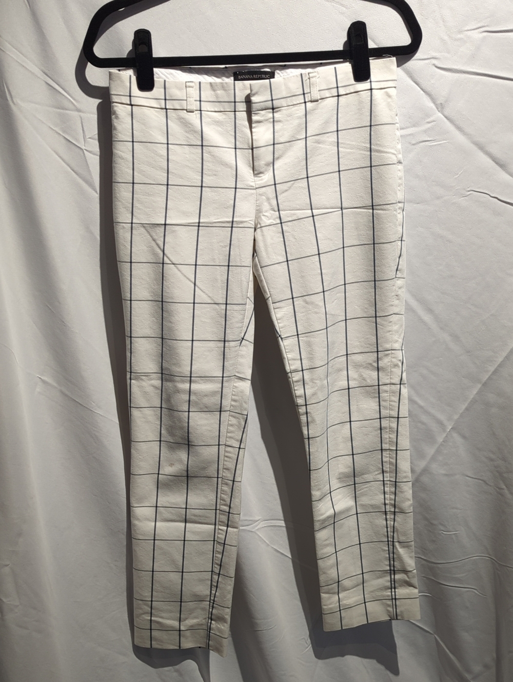 Banana Republic White Windowpane Chinos with Navy Grid
